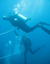 Two divers under water