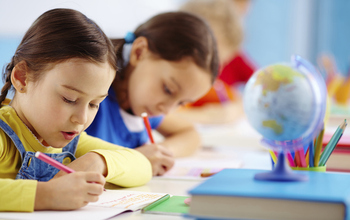 Children taking a test.