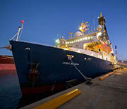 The research vessel JOIDES Resolution about to leave Australia as it embarks on the expedition.