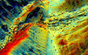 3-D map of post-earthquake topography showing Mexico's Pescadores Fault cutting along a ridge.