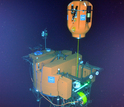 The NSF OOI cabled shallow profiler mooring science pod hovers above its docking station.