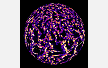 A computer model simulates convection patterns in the deep interior of the sun
