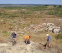Scientists near the Madagascar site where Vintana sertichi's skull was found.