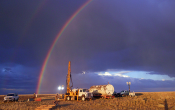 rainbow over an NSF-funded geologic research drilling site in Wyoming's Bighorn Basin.