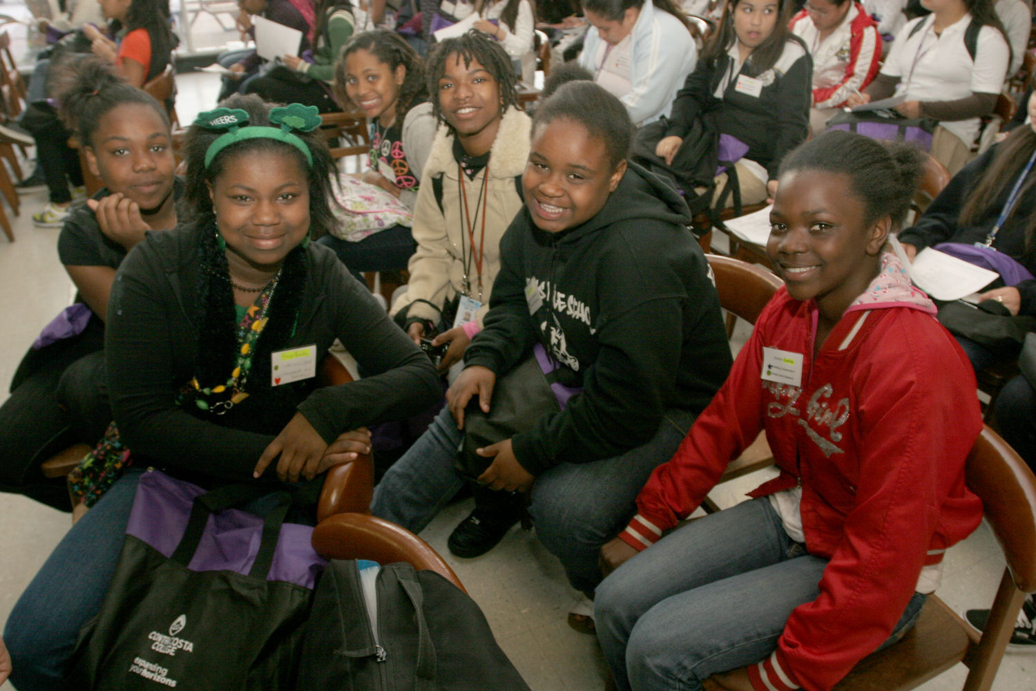 Girls from the Contra Costa EYH conference in San Pablo, California gather for an opening conference