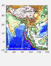 Map shows earthquakes with magnitudes greater than 5.0 from 1965 to Dec. 25, 2004.
