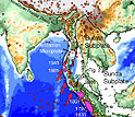 Map shows earthquakes with magnitudes greater than 5.0 from 1965 to Dec. 25, 2004.