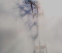 The fog shadow of a communication antenna in San Francisco called Sutro Tower.