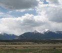 The Collegiate Peaks viewed from the Arkansas River Valley in Colorado.