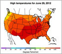 map of United States showing different temperatures in 2012