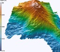 Three-dimensional representation of Loihi Seamount, with depths below the ocean surface in meters.