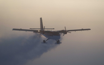 A Twin Otter flying out of the South Pole on a previous medical flight.