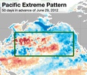 map showing the Pacific region with highlight of area with abnormal temperatures