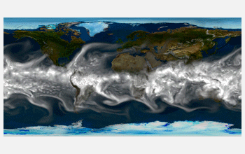 Simulation showing the distribution of water vapor in the atmosphere at one moment in time