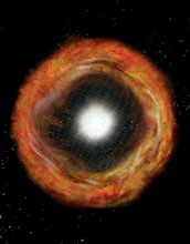Core-collapsed supernova explosion expelling nearly spherical debris shell