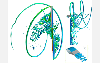 Composite of three simulations conducted as part of wind turbine advanced analsys research