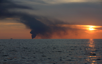 Oil from the Deepwater Horizon spill is collected in booms on the sea surface