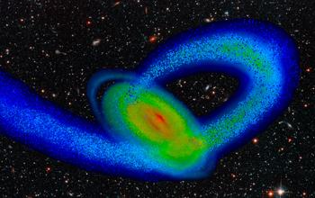 Simulation showing impact of the Sagittarius galaxy on the disk of Milky Way