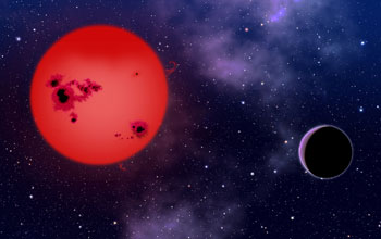 Close-up of super-Earth discovered orbiting GJ1214, a dim, red dwarf star