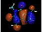 Graphical representation of caffeine test molecule and its highest-occupied 3-D electron orbital