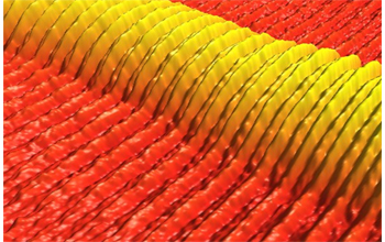 AFM image of directed self-assembly of printed line of block copolymer on template