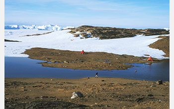 Researchers studying minerals in the Larsemann Hills set up their camp on Stornes Peninsula
