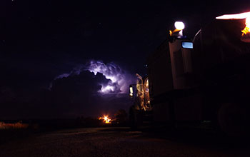 Truck with PECAN project gathers data during nighttime thunderstorm over Great Plains