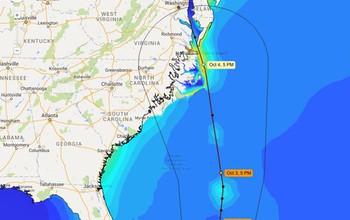 US map showing a forecast of Hurricane Joaquin path