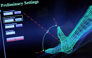 screenshot of rehabtek showing a 3-d represenation of a human leg