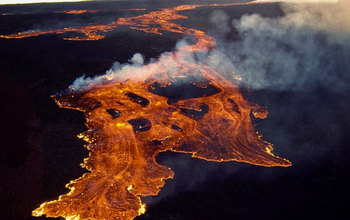 aerial view of burning lava