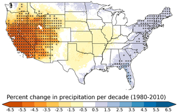 map of United States showing change in precipitation