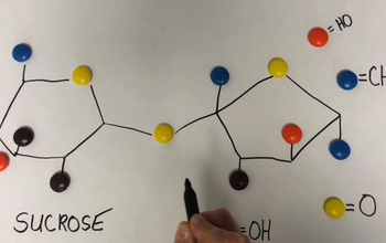 sucrose molecular structre drawn on a board