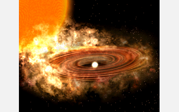 An artist's conception of the accretion disk in the binary star system WZ Sge.