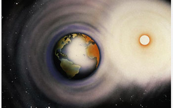 Illustration showing interactions between the Sun and the Earth.