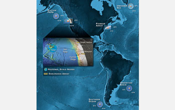 Map showing the locations of NSF's Ocean Observatories Initiative sites.