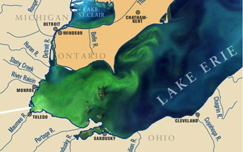 Map showing lake Erie algae bloom in September 2011