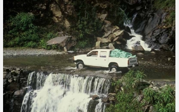 Researchers doing field work in the Amazon River Basin often travel one-lane dirt roads.
