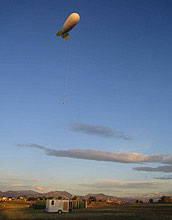 The blimp Tethered Lifting System (TLS) acts as a platform to take atmospheric measurements.