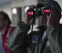 Photo of ice observer Diego Mello and first mate Steve Bradley on the lookout for icebergs.