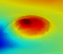 High-resolution bathymetry showing one of the extinct undersea asphalt volcanoes.