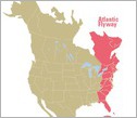 Map of North America showing the Atlantic Flyway migration route.