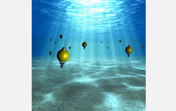 Illustration showing autonomous underwater explorers that will provide new oceanic information.