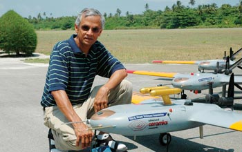 V. Ramanathan, chief scientist of CAPMEX, with several AUAVs that will fly above Korea.