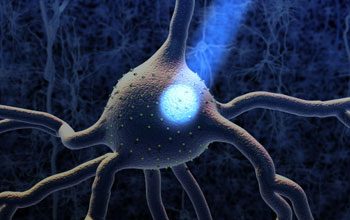 Graphic illustration showing a beam of light hitting a neuron
