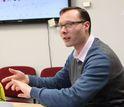 William Matchin leads a discussion about the neuroscience of language at the University of Maryland.