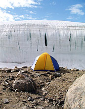 Researcher's tent near the terminus of Canada Glacier at Lake Hoare in the McMurdo Dry Valleys