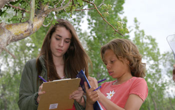 Photo of two students recording observations for Project BudBurst.
