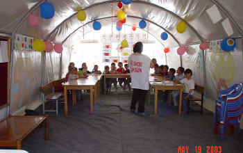 This classroom in the military tent city housed survivors of the Bingol earthquake.