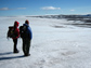 Photo of a research team traversing the ice cap on Baffin Island in the Canadian Arctic.