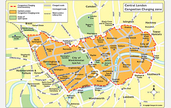 Map of London's Congestion Charging Zone.